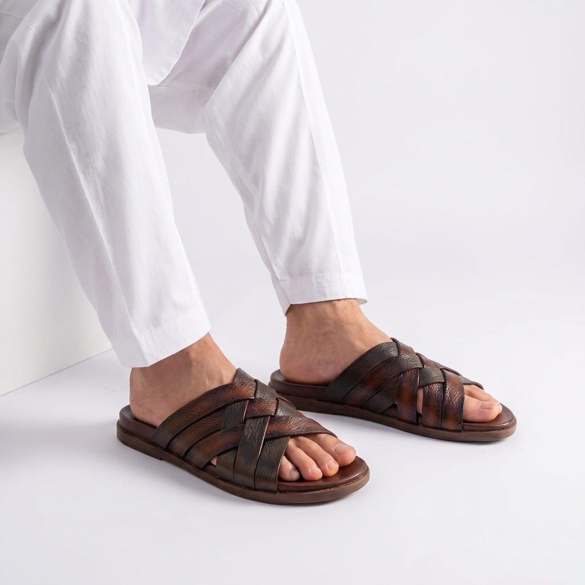 Garrison&Grain SL 02 brown shaded braided leather men's sandals