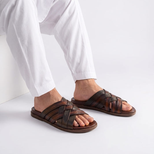 Garrison&Grain SL 02 brown shaded braided leather men's sandals
